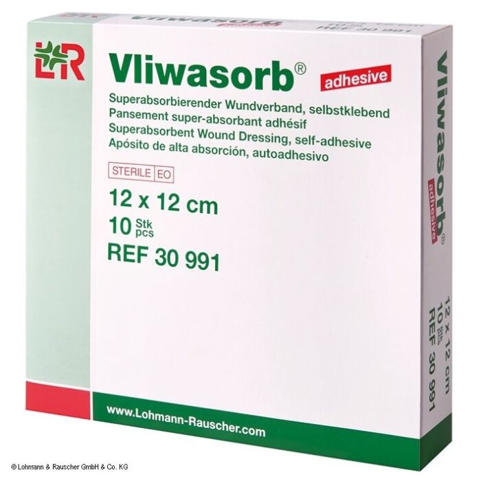 Vliwasorb adhesive superabsorbierbarer Wundverband, 12 cm x 12 cm, steril, 10 Stück