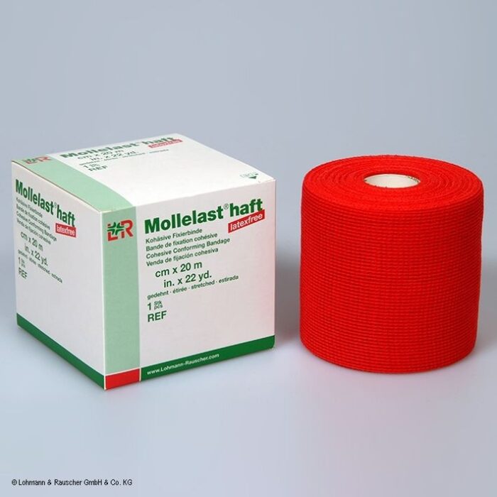 Mollelast haft Color Fixierbinde, latexfrei, rot, 20 m x 8 cm, 1 Rolle