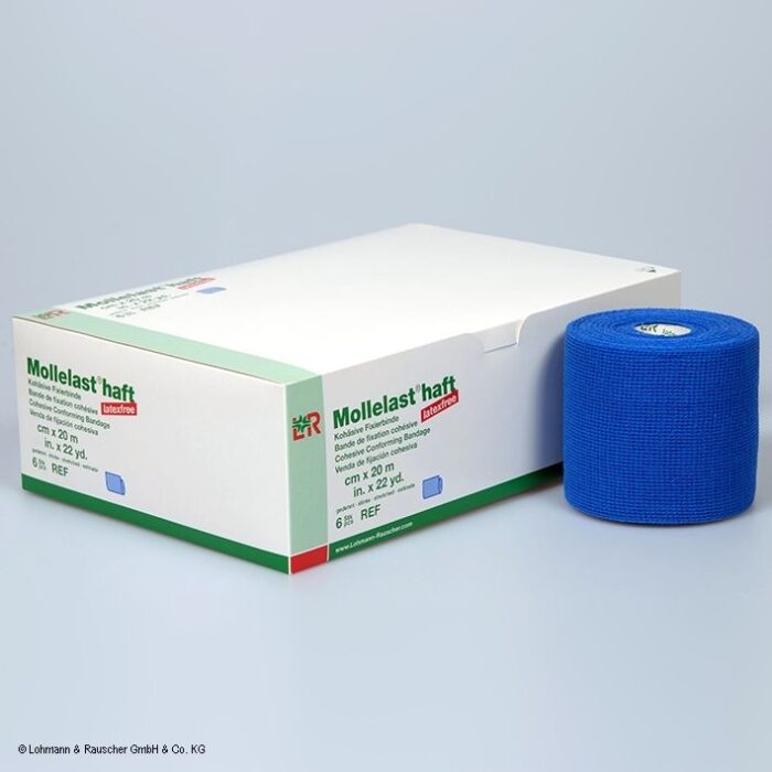 Mollelast haft Color Fixierbinden, latexfrei, blau, 20 m x 8 cm, 6 Stück