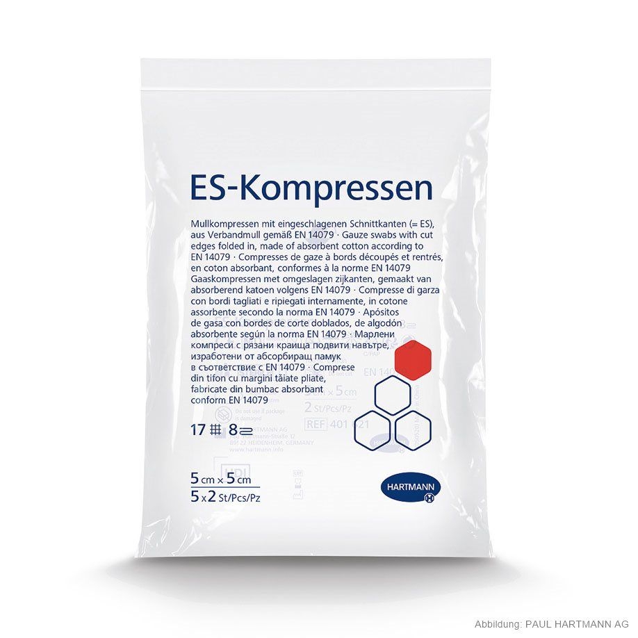 Es-Kompressen, steril, 5 cm x 5 cm, 8-fach, 5 x 2 Stück