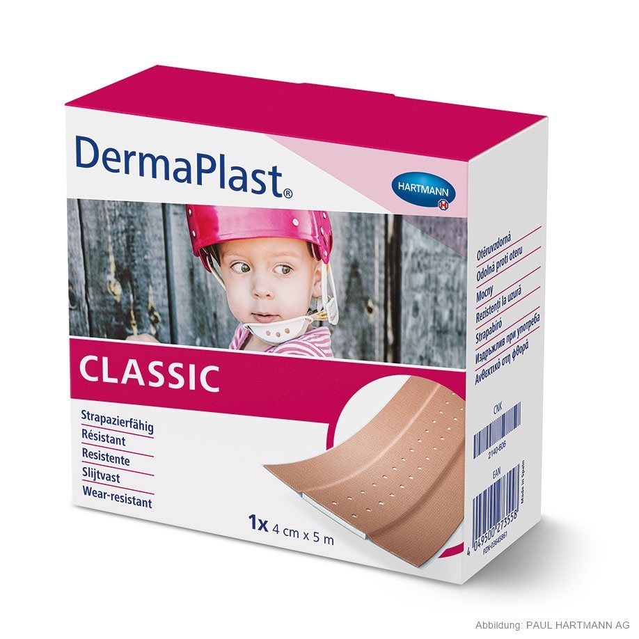 Dermaplast Classic, 5 m x 4 cm, hautfarben, unsteril, 1 Rolle