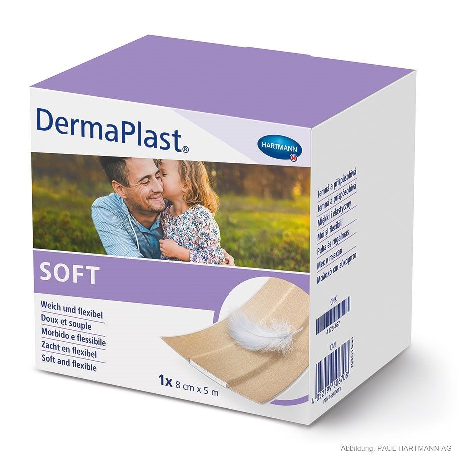 Dermaplast Soft, 5 m x 8 cm, hautfarben, unsteril, 1 Rolle