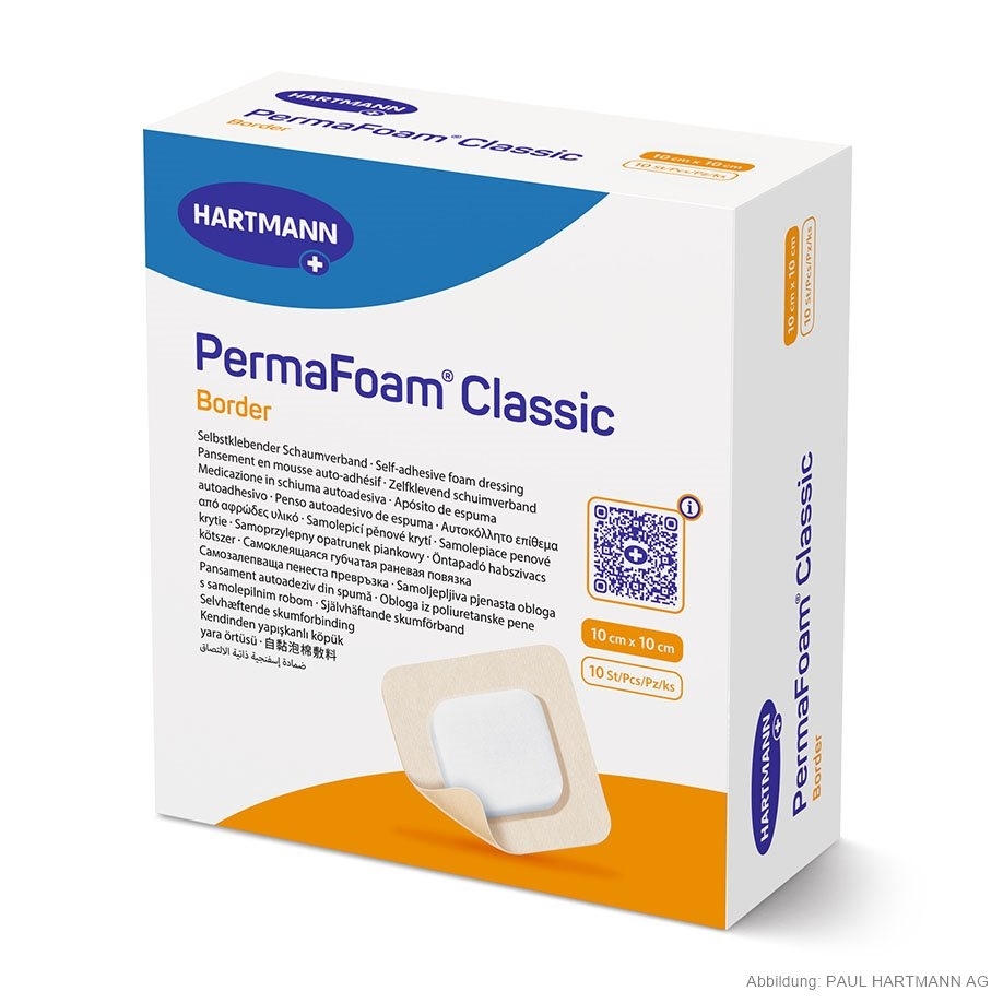 PermaFoam Classic Border Schaumverband, 10 cm x 10 cm, steril, 10 Stück