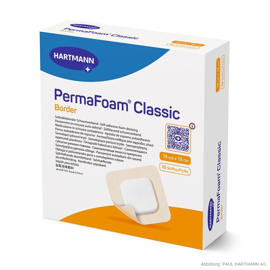 PermaFoam Classic Border Schaumverband, 15 cm x 15 cm, steril, 10 Stück