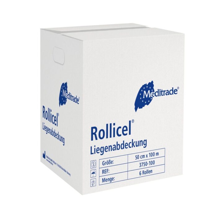Rollicel - Liegenpapier / Ärztekrepp, 50 cm x 100 m 2-lagig, weiß, 6 Rollen