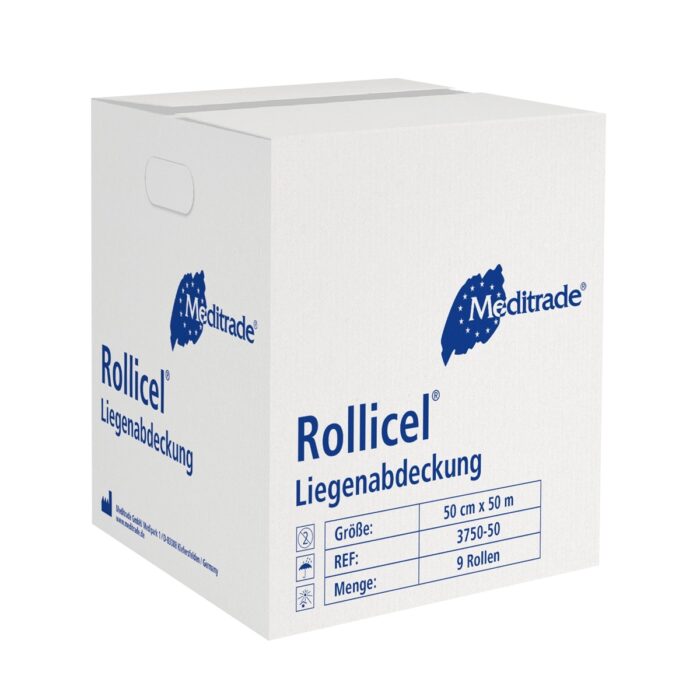 Rollicel - Liegenpapier / Ärztekrepp, 50 cm x 50 m 2-lagig, weiß, 9 Rollen